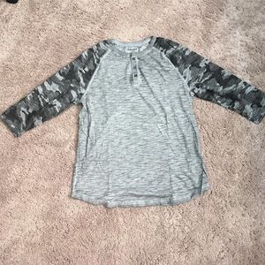 Express. Gray. Camo sleeve. Baseball Shirt