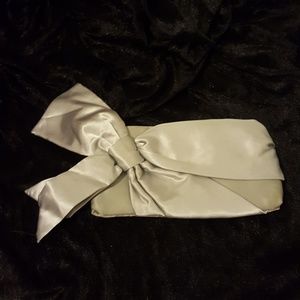 Silver satin clutch