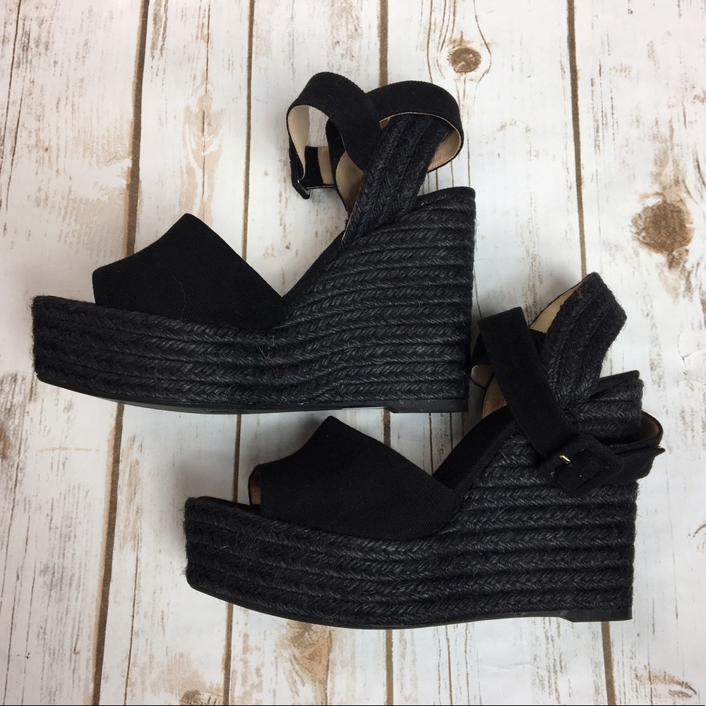 Castaner espadrille wedge heels 9 black canvas