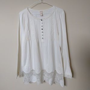 NWOT Sundance White Blouse Crochet Hem