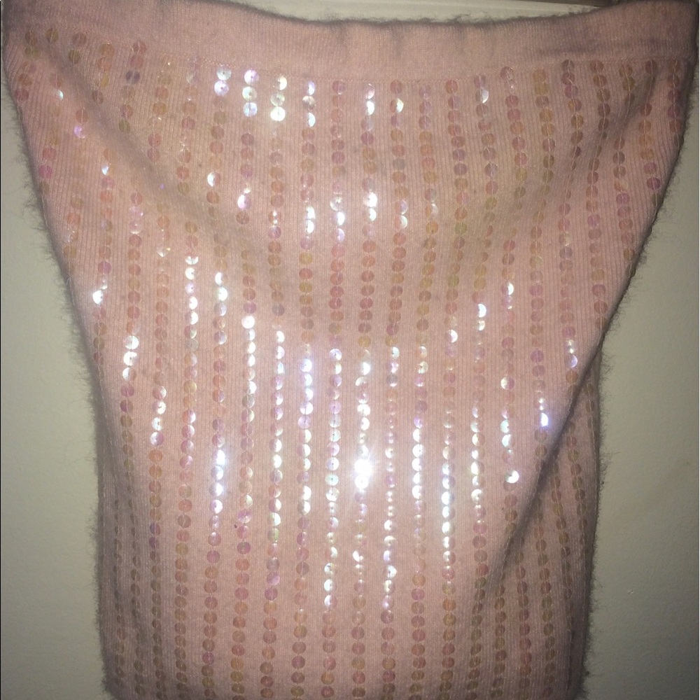 Bebe angora light pink halter top with sequins