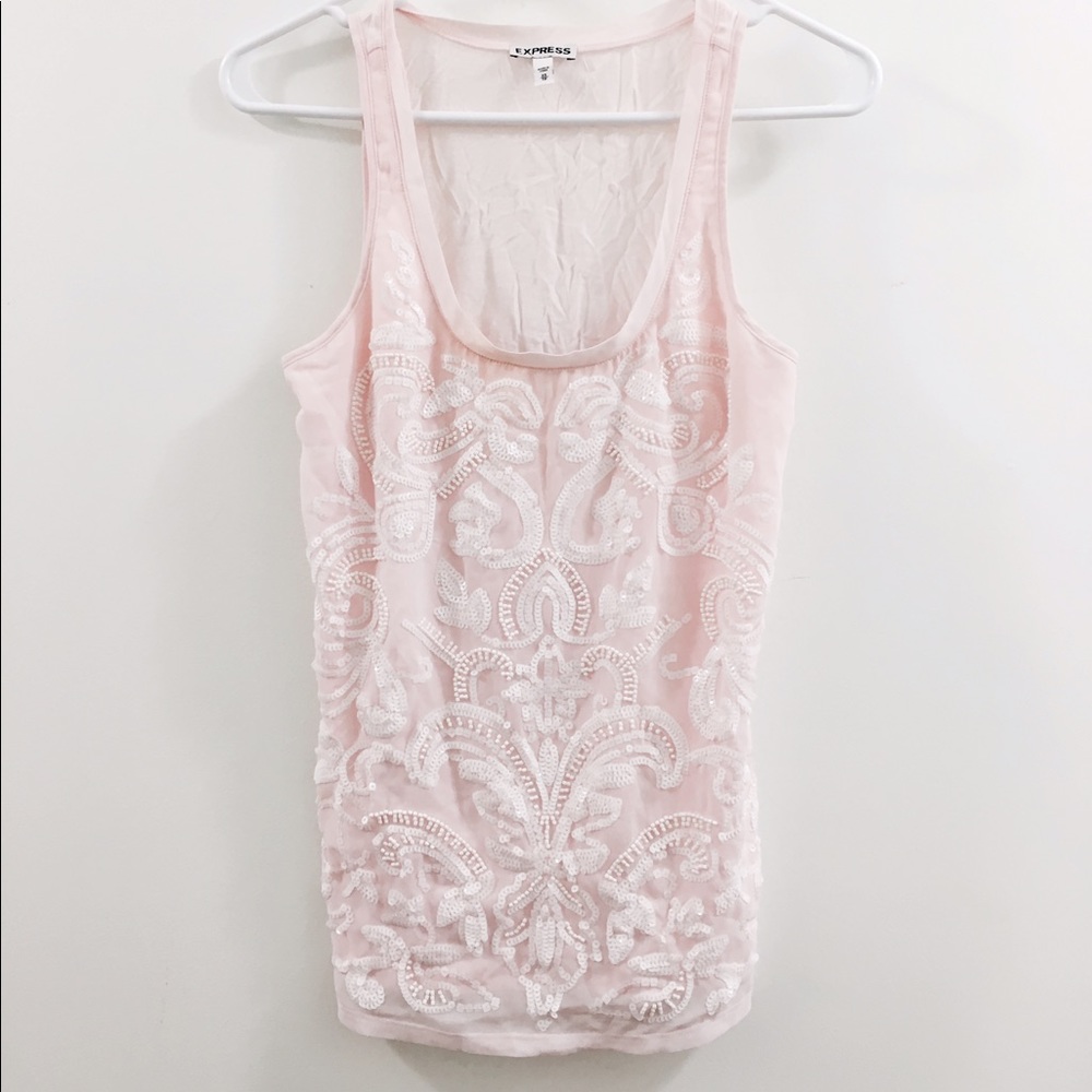Express beaded/sequined light pink tank top