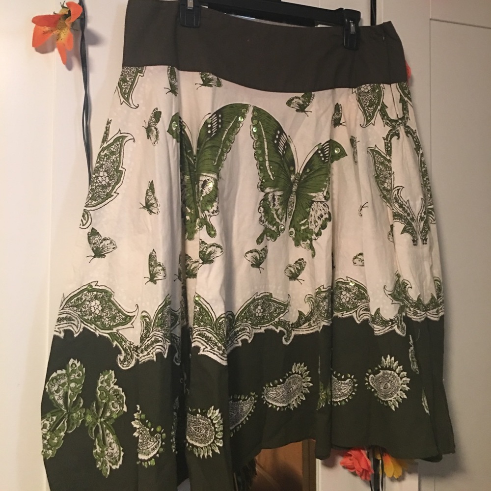 Butterfly Print Flare Midi Skirt
