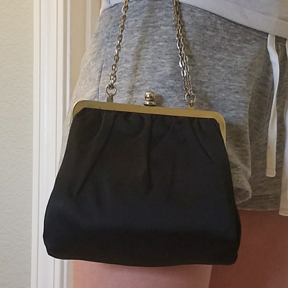 Vintage  (1960s?) black satin purse
