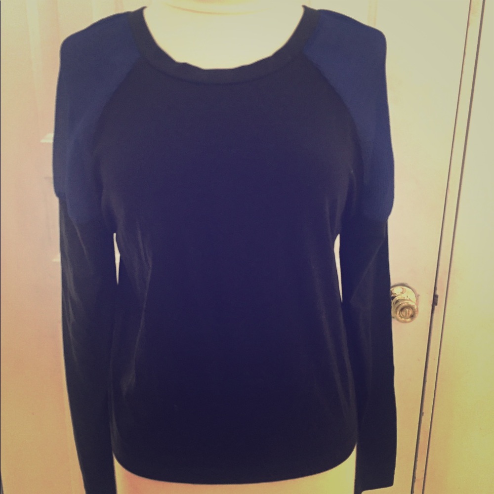 Raglan sleeve crew with sheer inset