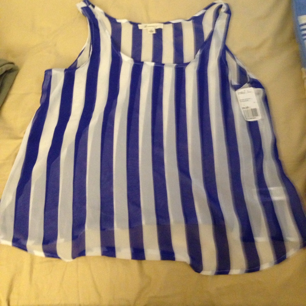 Forever21 blue stripe tank top sheer size L NWT