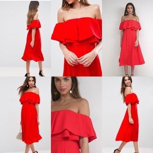 ASOS Red Bardot Midi Dress