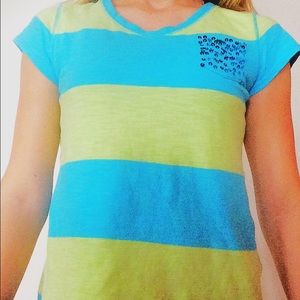 Worn once striped justice tee with sparkle pocket