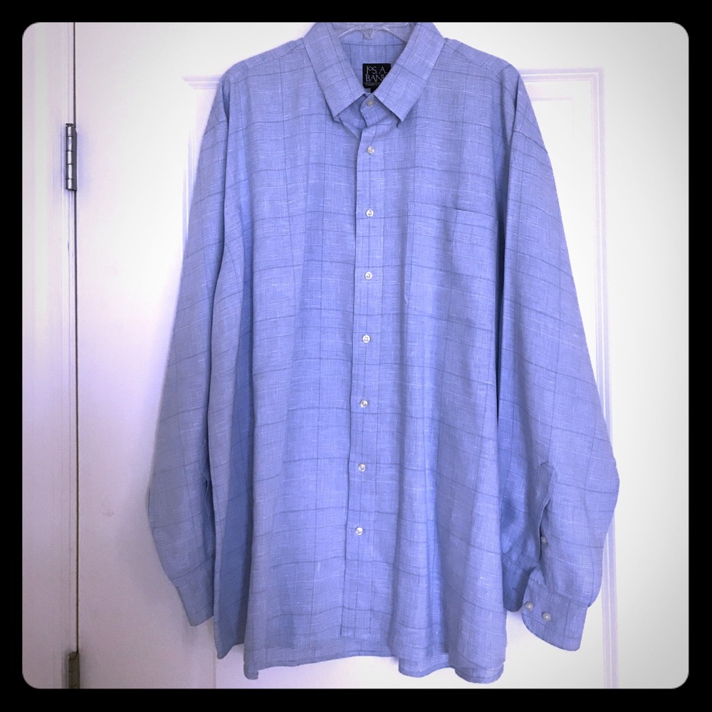 Men's Jos A. Bank blue and white striped shirt.