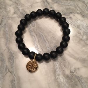 Black Elastic Beaded Rustic Cuff