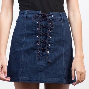 Lace up denim skirt