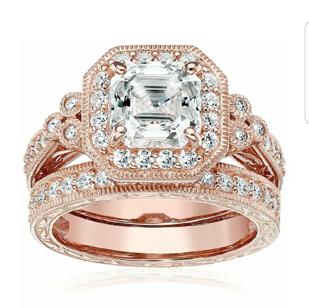 4.5 carat Rose Gold Engagement Wedding Ring Set