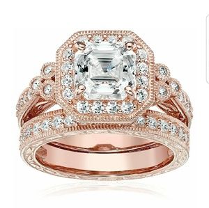 4.5 carat Rose Gold Engagement Wedding Ring Set