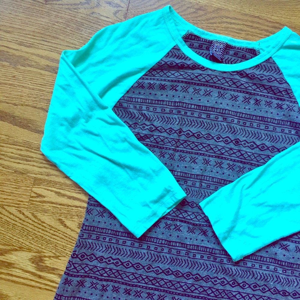 Tribal Print 3/4 length Sleeve Baseball Tee