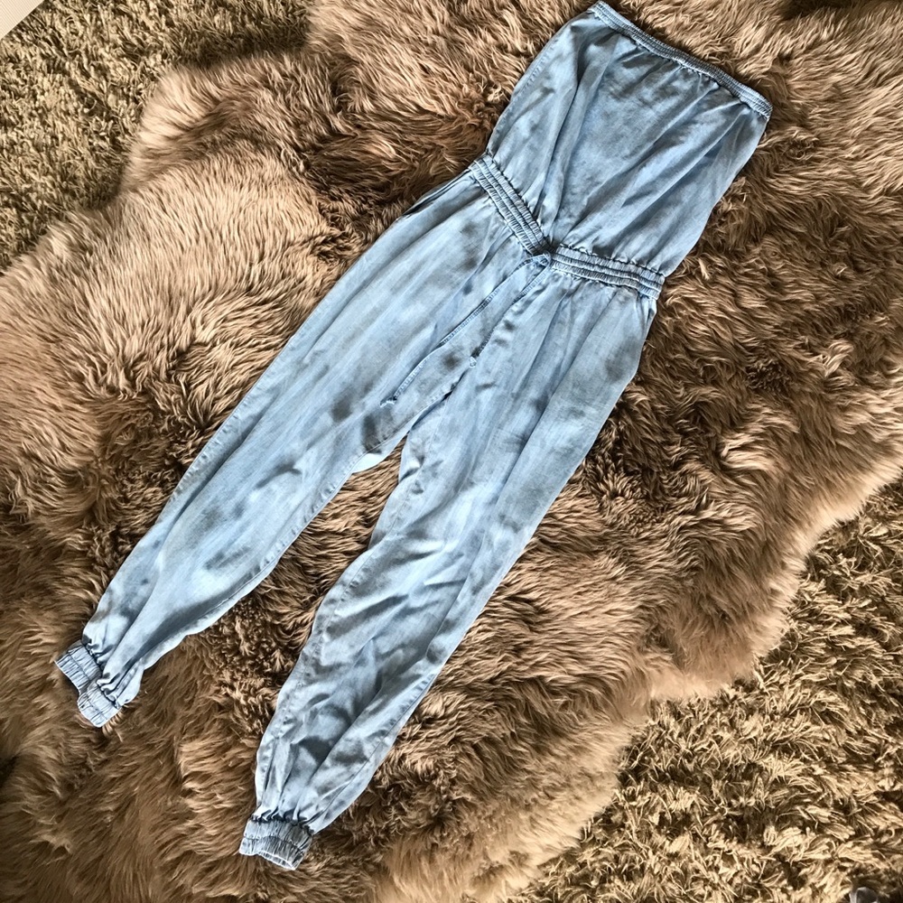 Light denim strapless romper
