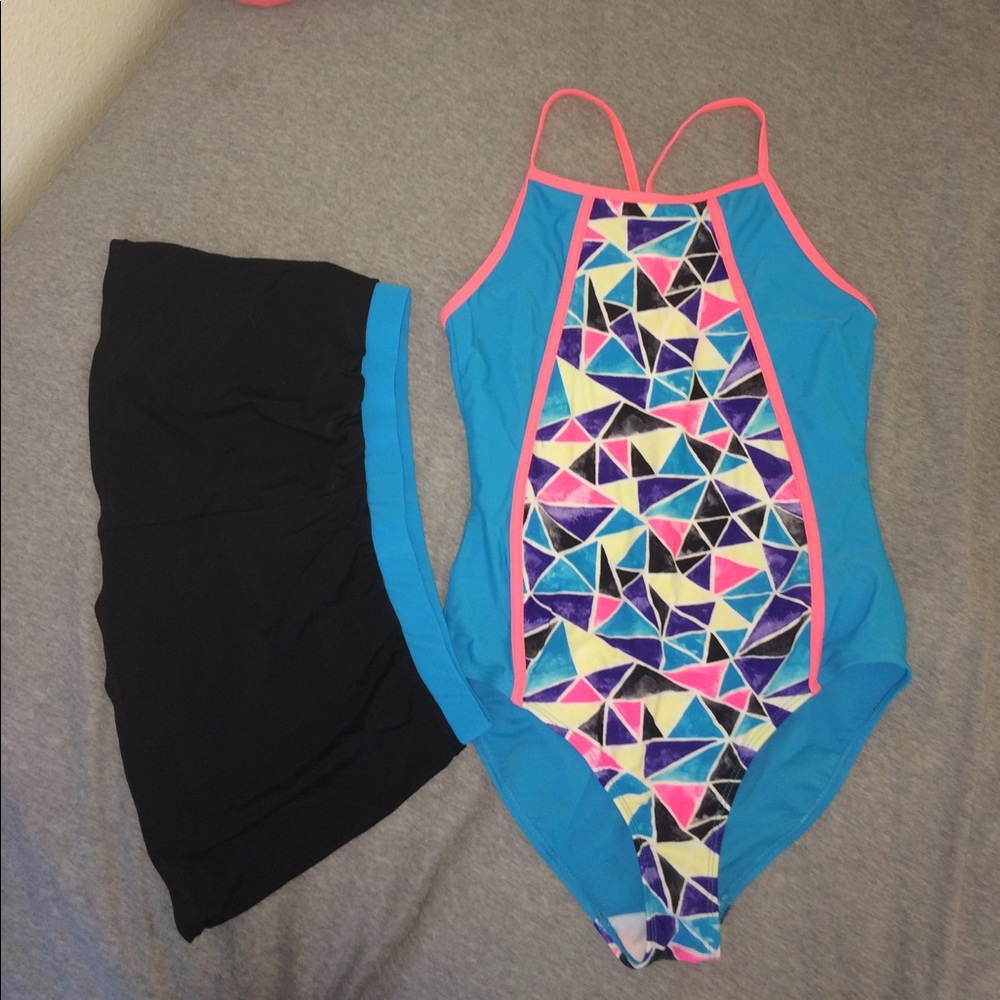 Swimsuit and skirt set.