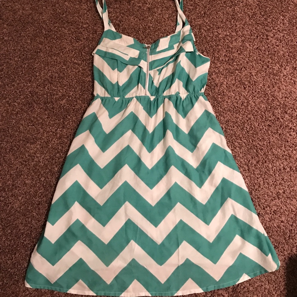 Teal and white chevron summer dress XL