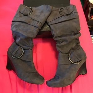 Grey Suede Slouch Boots