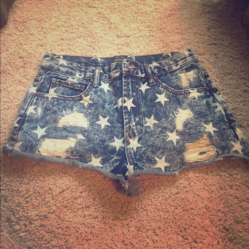 4th of July Patriotic star high waist jean short