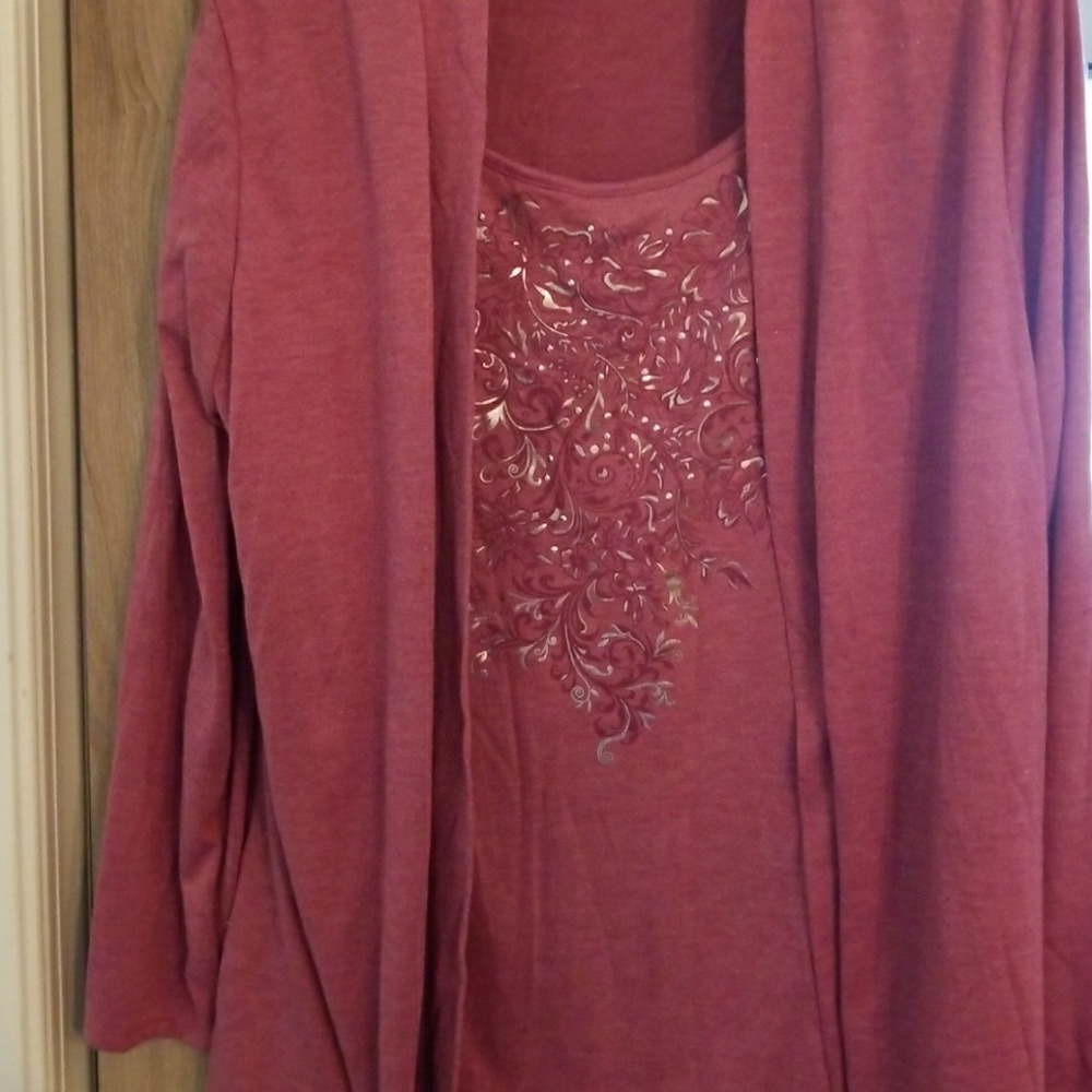 🍊NWOT Dusty rose fake cardigan tee XL