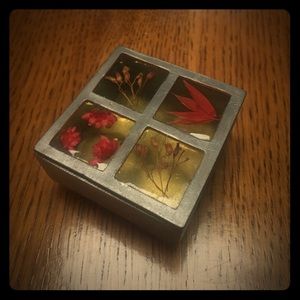 Pressed Flowers in Glass with Pewter Trinket Box