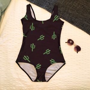 Cactus print black one piece / bodysuit