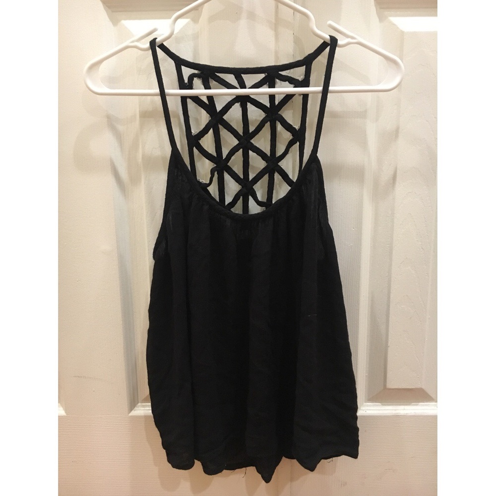 Black tank with flower design on back