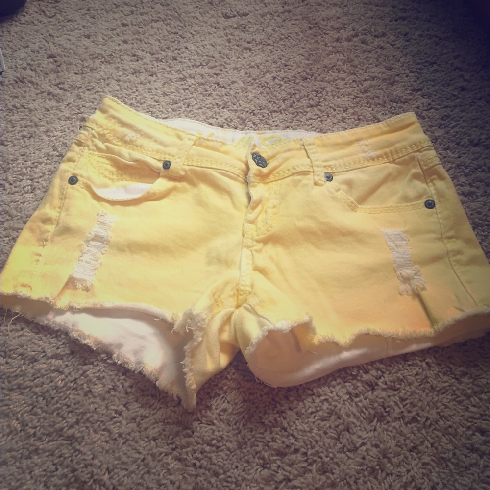 Yellow distressed Jean shorts
