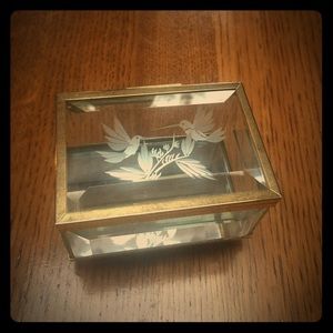 Glass Trinket Box with Etched Hummingbirds