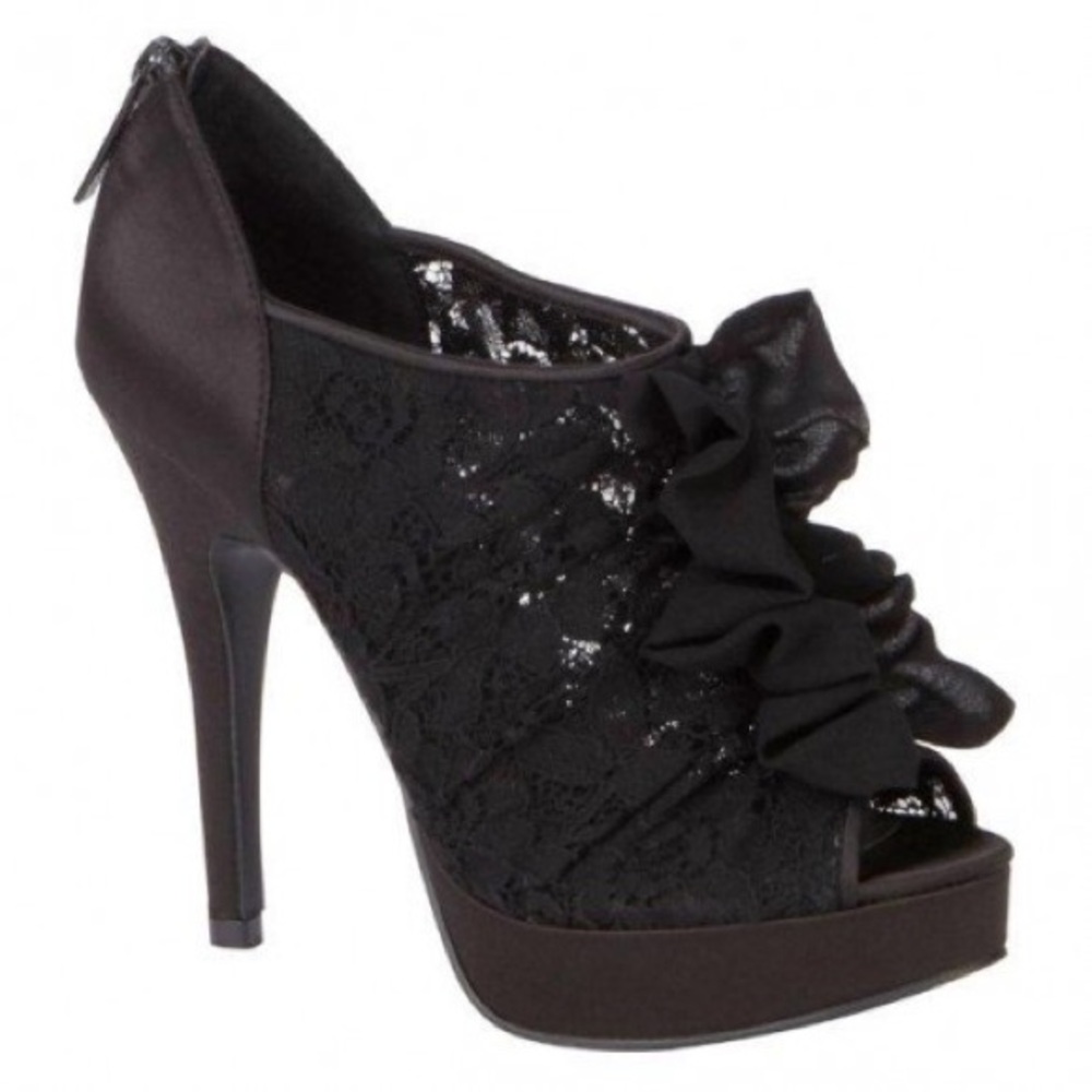 Kardashian Kollection Black Lace Peeptoe Heels