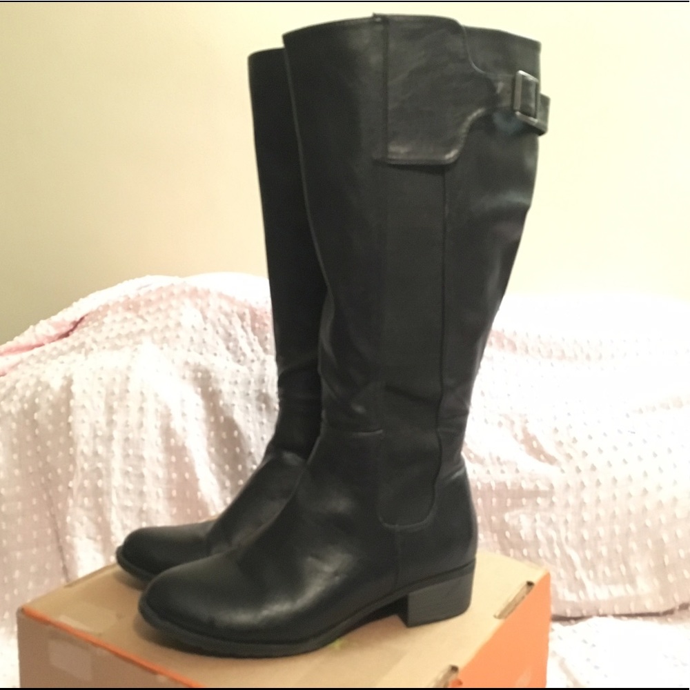 Black extra wide calf knee high boots