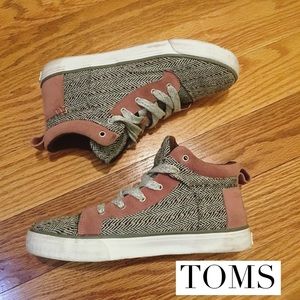 High top tweed and suede sneakers