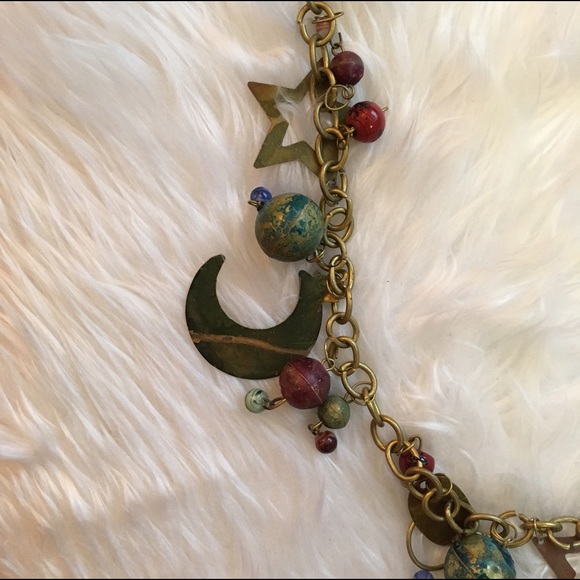 Gold multi metal stars & moons statement necklace - Picture 3 of 5