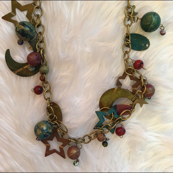Gold multi metal stars & moons statement necklace - Picture 5 of 5