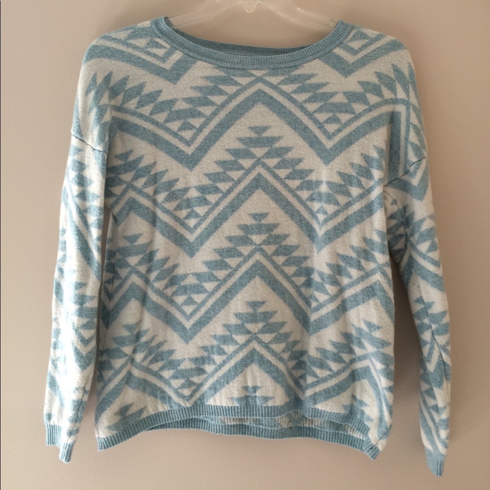 light blue tribal print soft sweater