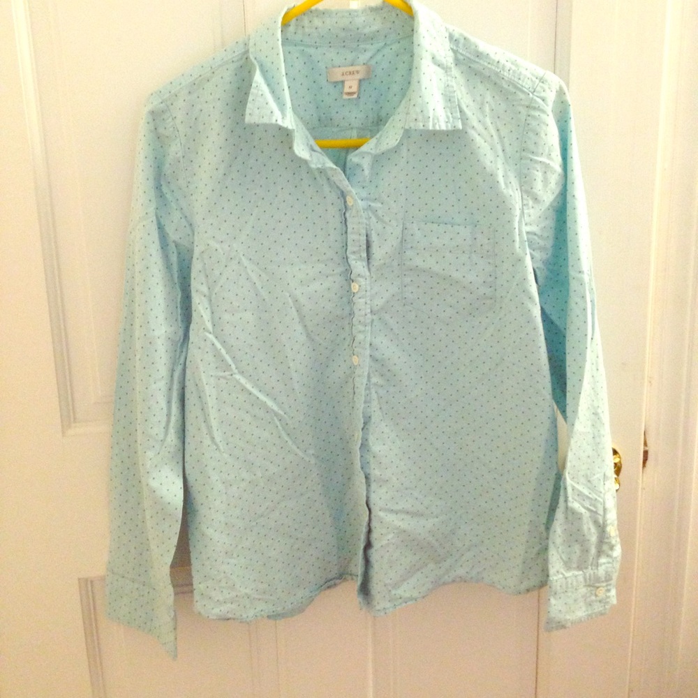 J. crew polka dot button up shirt size 10 blue