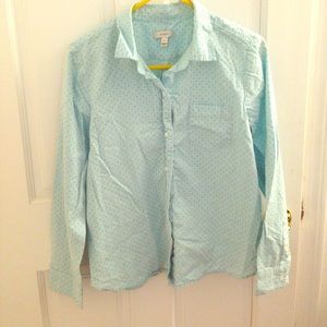 J. crew polka dot button up shirt size 10 blue