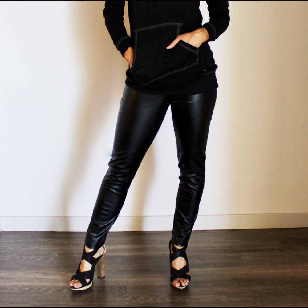 Calvin Klein Black Pleather and Stretch Pants