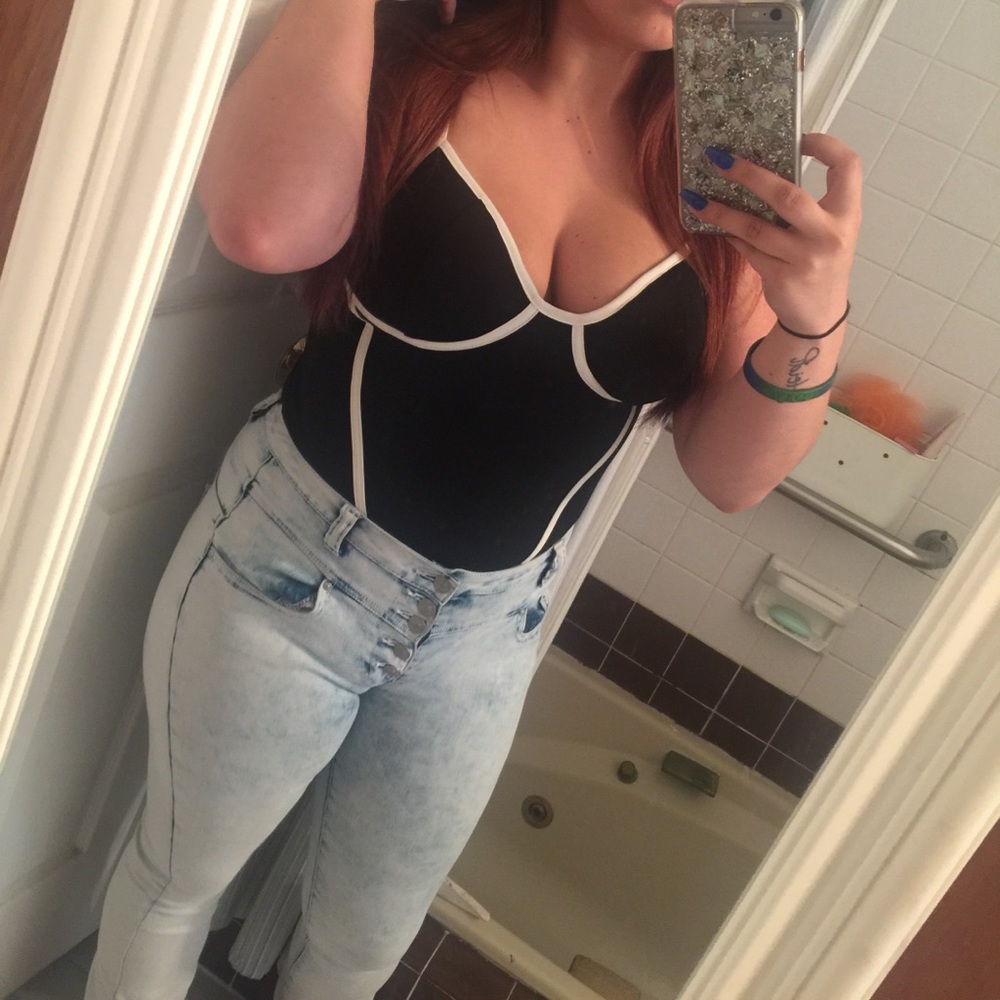 Black and white lined bodysuit