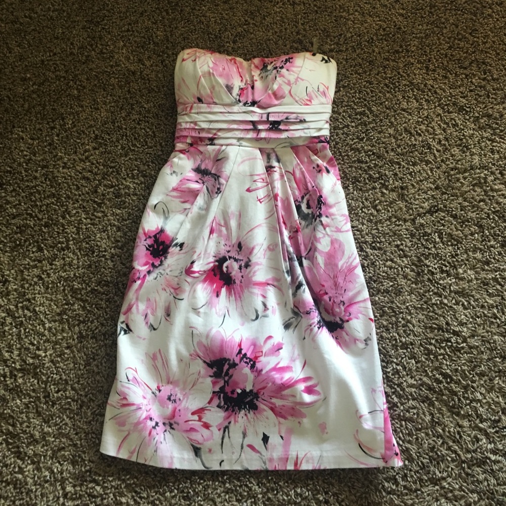 Pink strapless floral dress