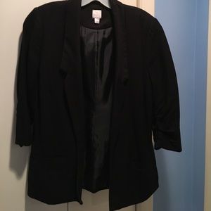 Ruche-Sleeve Versatile Black Open Blazer