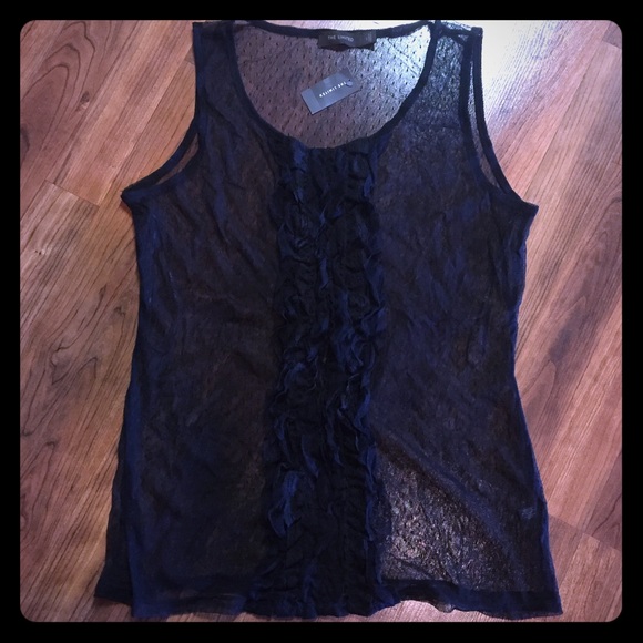 The Limited Tops - Black Layering Tank with Lace Ruffles