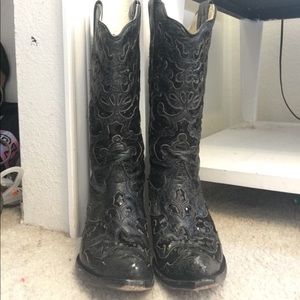 Black sequin inlay corral boots