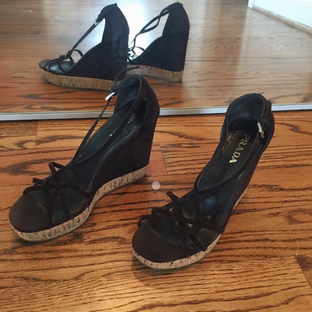 Prada Suede Platform Wedge Sandals - image 1