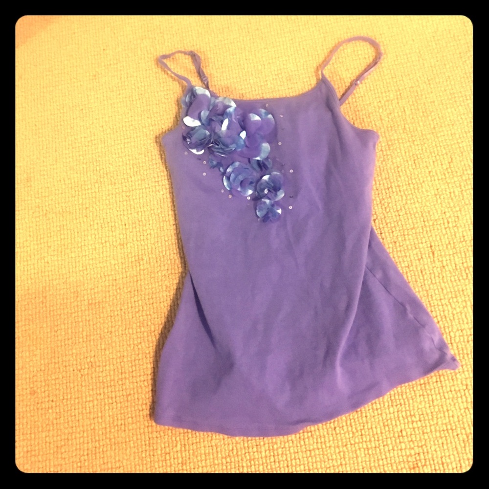 Purple tank top with blue flowers
