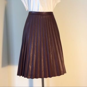 Burgundy Vegan Leather Pleated Skirt