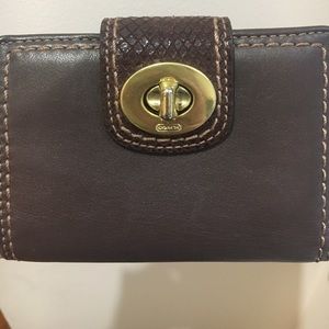 Coach Dark Brown Leather Wallet with gold details