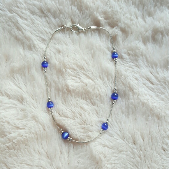 Jewelry - Silver and Blue Bead Anklet