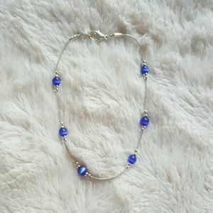 Silver and Blue Bead Anklet