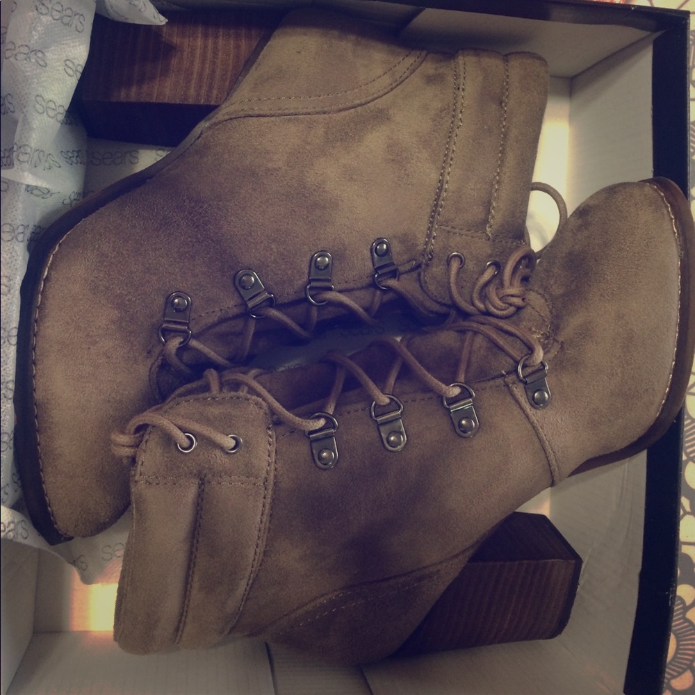 cute browish-greyish booties.